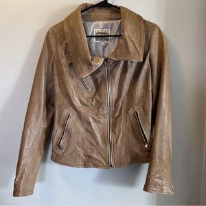 Vintage Antica Pelleria Tan Light Brown Leather Moto Jacket for Women